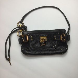 Chloe black leather wristlet small clutch